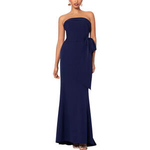 Betsy & Adam Women's Faux-Wrap Strapless Gown in Navy size 8 NWOT